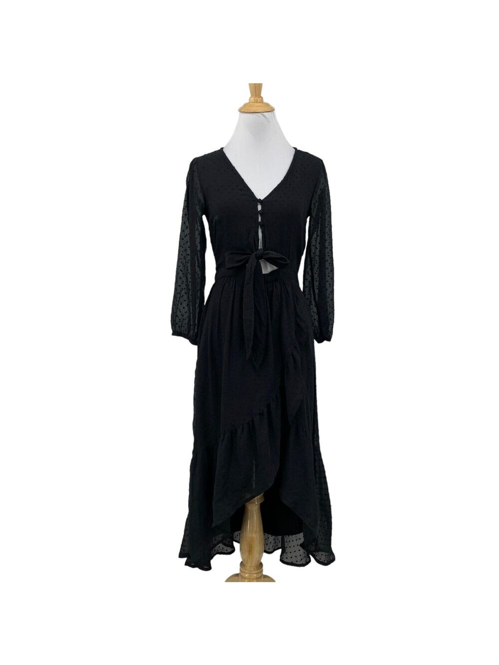 Abercrombie & Fitch Dress Womens XS Extra Small Black Swiss Dot Ruffle High Low